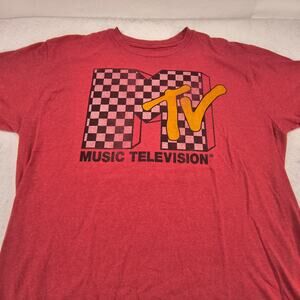 MTV Casual Graphic Short Sleeve Crew Neck T Shirt Adult Mens Size Large L Red